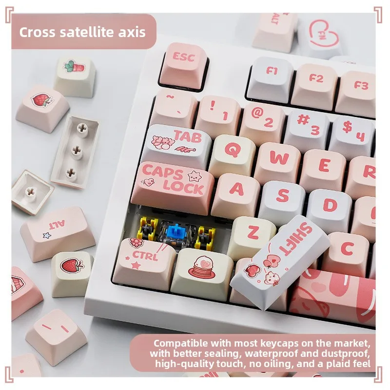 Highly creamy strawberry themed small full set keycaps with 133 keys and creamy straw keycaps