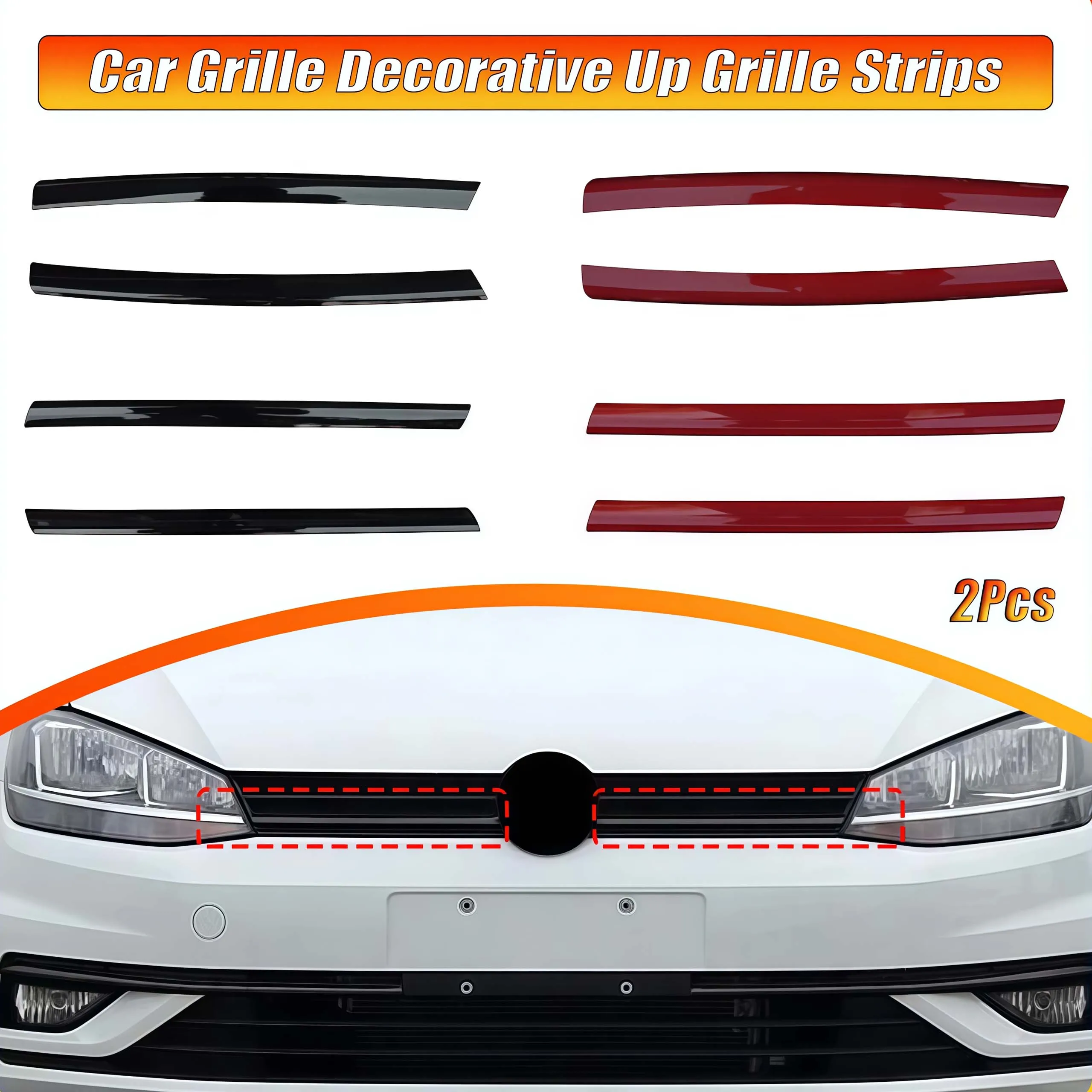 

2Pcs/set Car Grille Decorative Up Grille Strips Car Stickers for VW Golf 7 7.5 Rline Logo Cover Auto Exterior Accessories