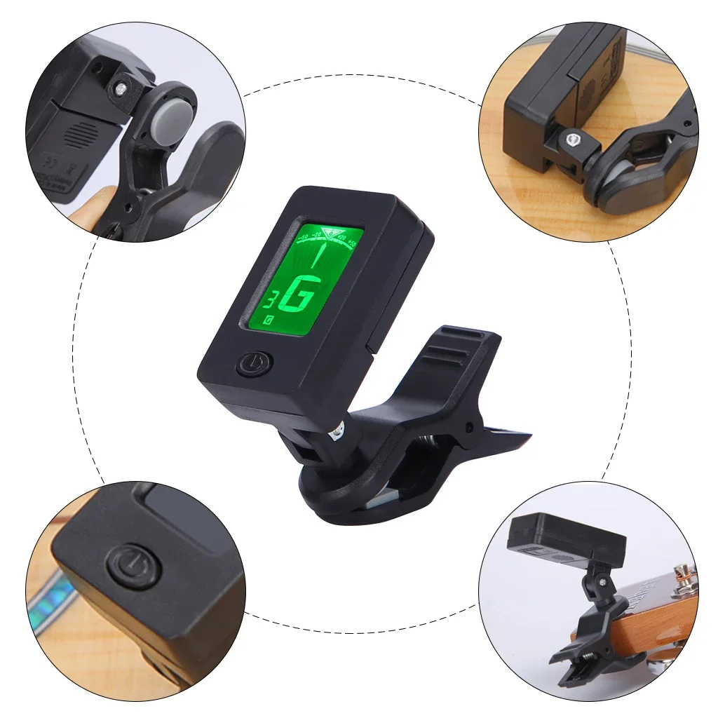 Clip-On Digital Guitar Tuner 360 Degree Rotatable LCD Guitarra Tuner Portable Universal LCD Display Digital Ukulele Bass Tuner