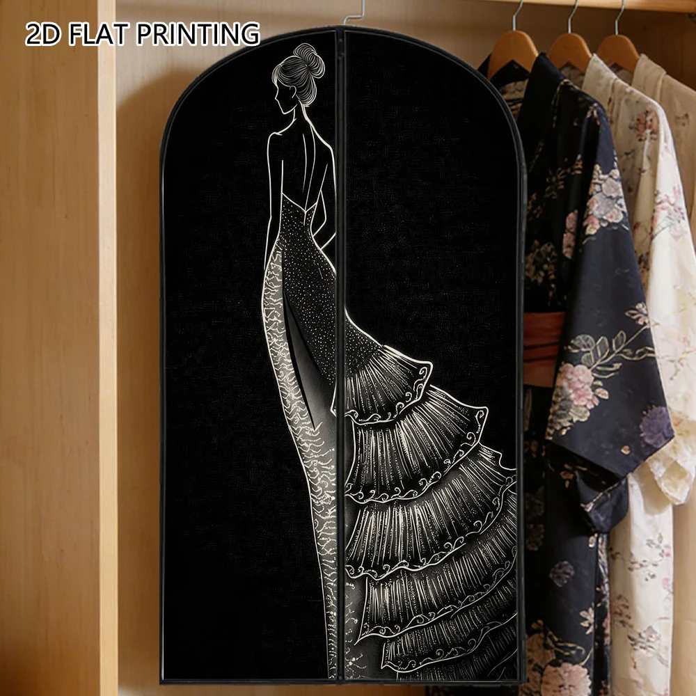 1pc mermaid evening gown sketch Compressed Dust Cover Clothes Compression Hanging Storage Bag Household Wardrobe Organizer