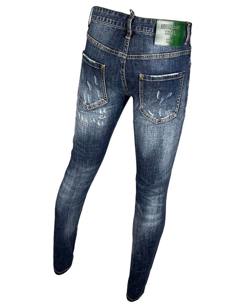 

Men's Slim Fit Elastic Denim Jeans Small Foot Micro Tight D2 Blue Jeans Long Pants Square Stand High Quali Casual Wear