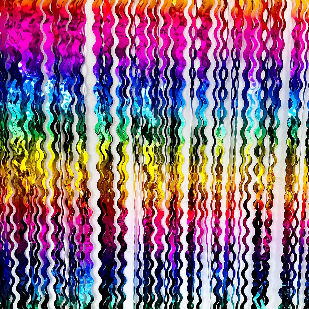 1/2 Packungen Wellenförmige Glitzervorhänge für Geburtstagsdekoration, Laser-Glitzerfransen, Regenbogen-Folien-Hintergrundvorhänge für Weihnachtsdekoration – Detail 5