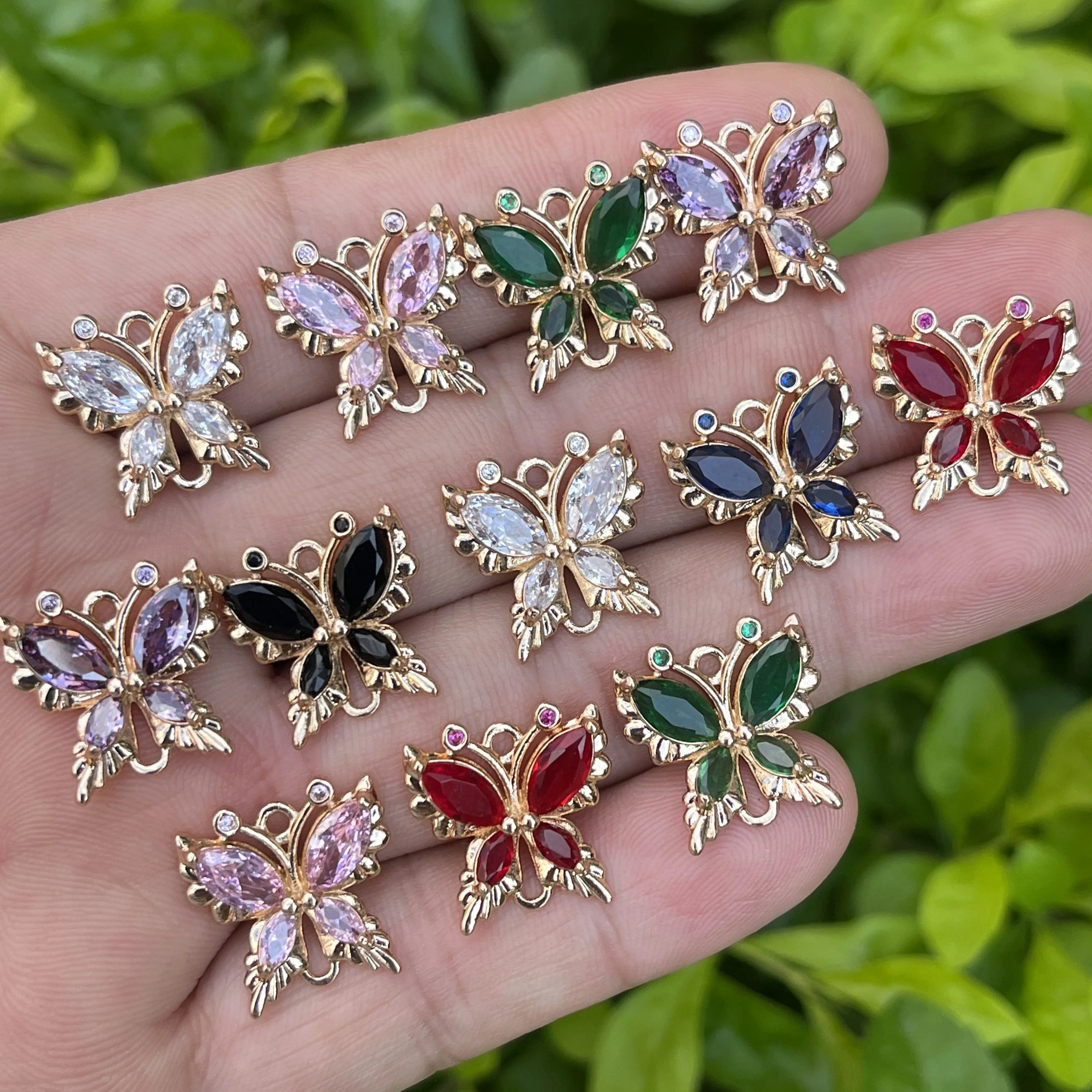 

Elegant Copper Alloy Crystal Butterfly Pendants Fine Zircon Paved Glass Butterfly Charms Garment Ear Hair Jewelry Accessories