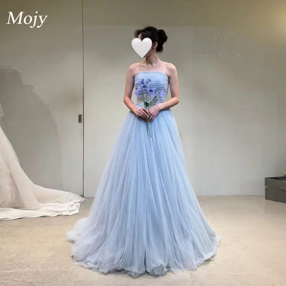 

Mojy Fairy Baby Blue Wedding Dress Tulle Sleeveless Candy Color Evening Dresses Prom Gown Vestidos Novias Boda Customized