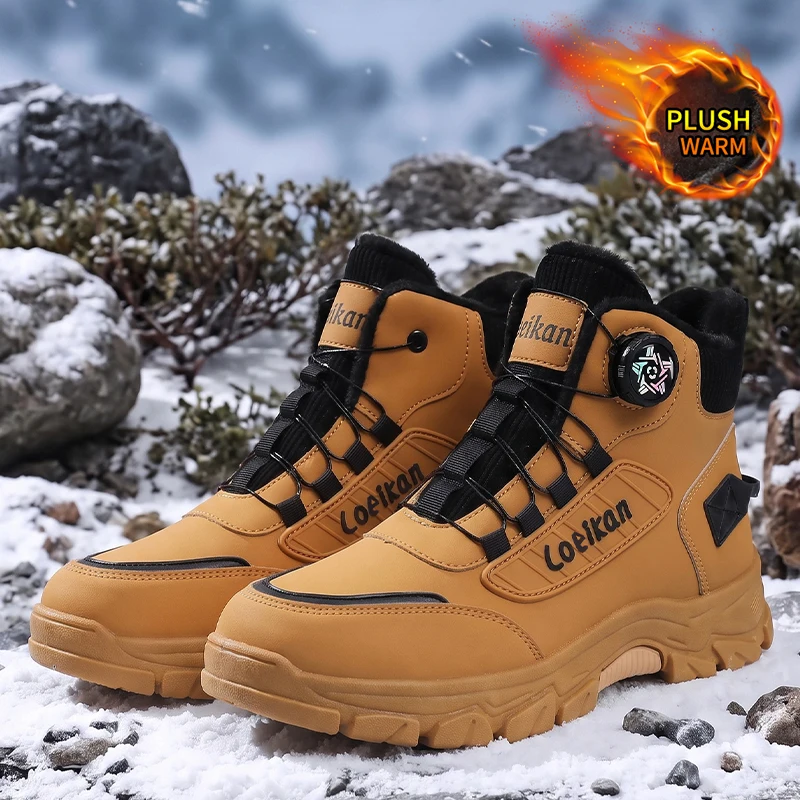 Herren Winterstiefel mit Fleecefutter, Drehverschluss, Schnellschnürung, Dicker Rutschfester Sohle, Warme Freizeitschuhe für Männer – Detail 9