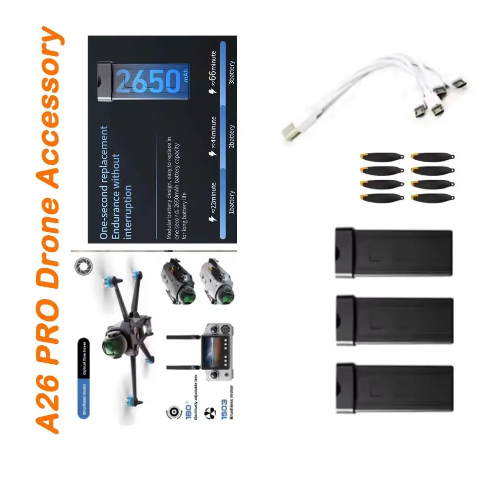 A26 Pro FPV Drone Spare Part A26PRO Battery 2650mAh Lipo Battery / CW CCW Propeller Blade Maple Leaf Part Accessory