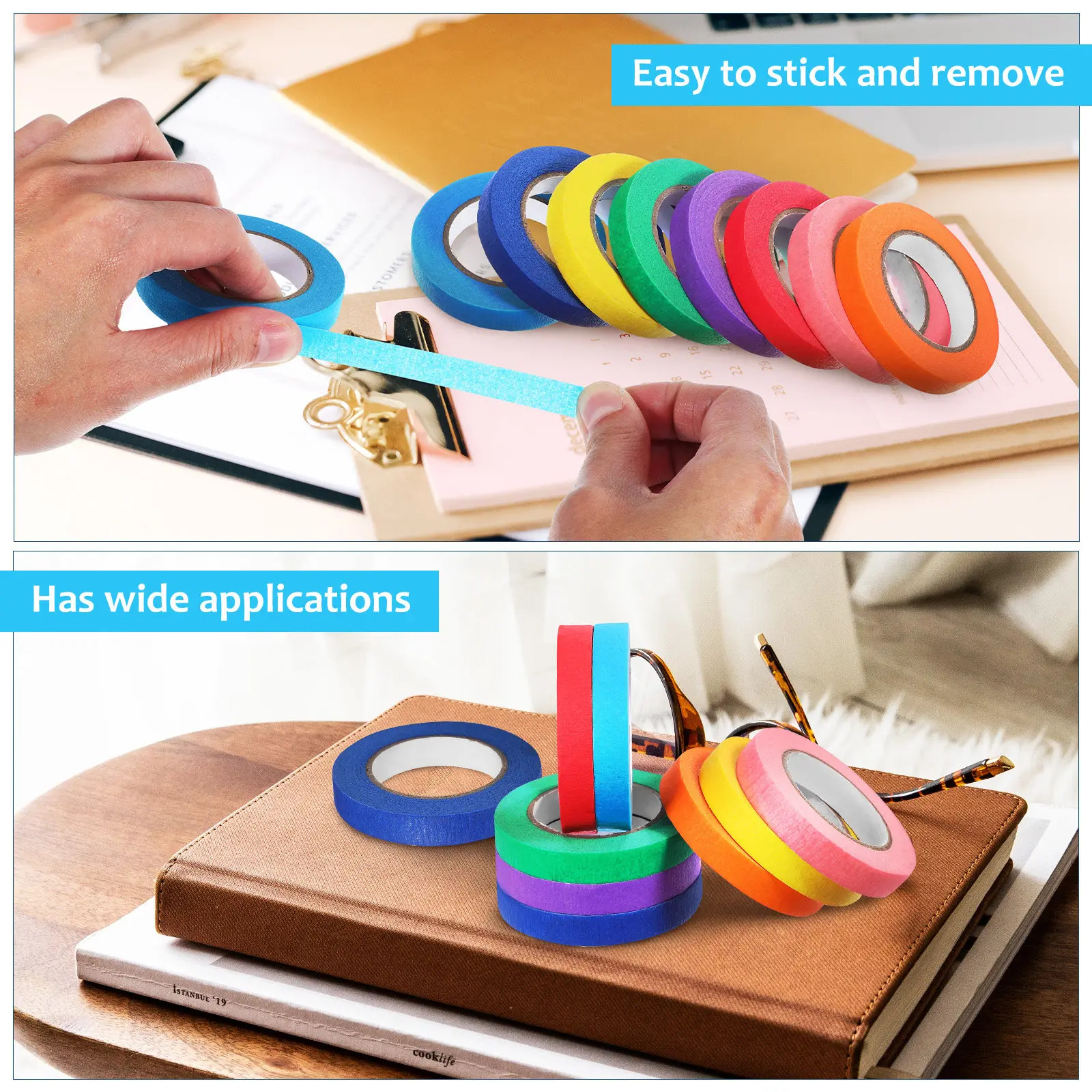 8 Rolls Assorted Colored Masking Tape Painters Tape for DIY Decorating Organizing Crafting Watercolor Art Car Painting Projects