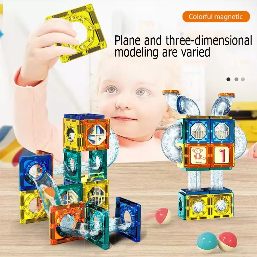 73PCS DIY Ball Bearing Pipe Magnetic Sheet Building Blocks Playset Variety Magnetic Cube Building Blocks Kid Early Education Toy