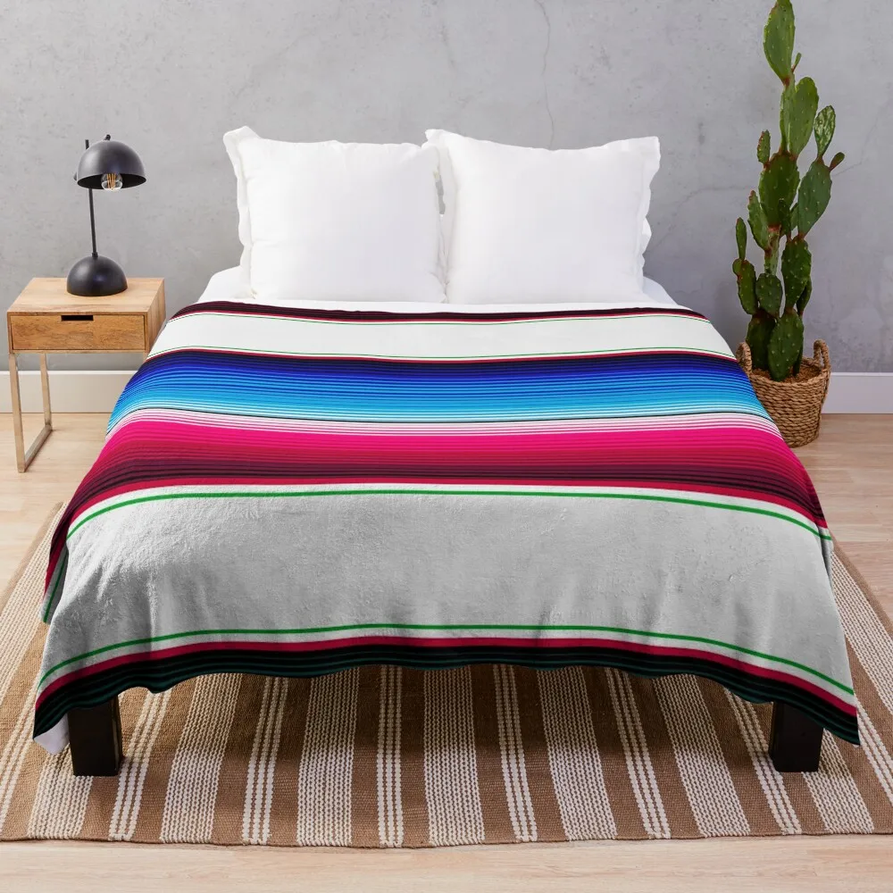 Traditional Mexican Serape in White Throw Blanket Extra Large Throw blankets and throws Blankets