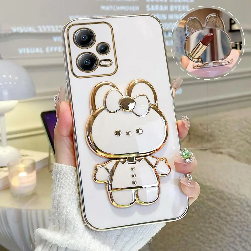 Make Up Mirror Plating Phone Holder Case For Xiaomi Redmi Note 11 12 7 8 9 10 Pro Max 10s 9s 9A 9T 9C 10C 12C 8T Stand Cover