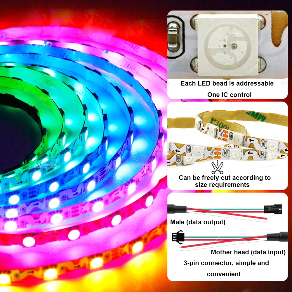 5Meters WS2812/SK6812 Flexible S Shape Led Strips Light for 60/84leds/M 6mm Addressable Full Color RGB LED Pixels Tape DC5/12V