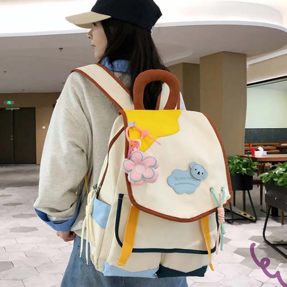 Nylon Contrast Color Backpack Candy Color Lightweight Large Capacity Daypack Japanese Style Foldable Cute Koala Backpack