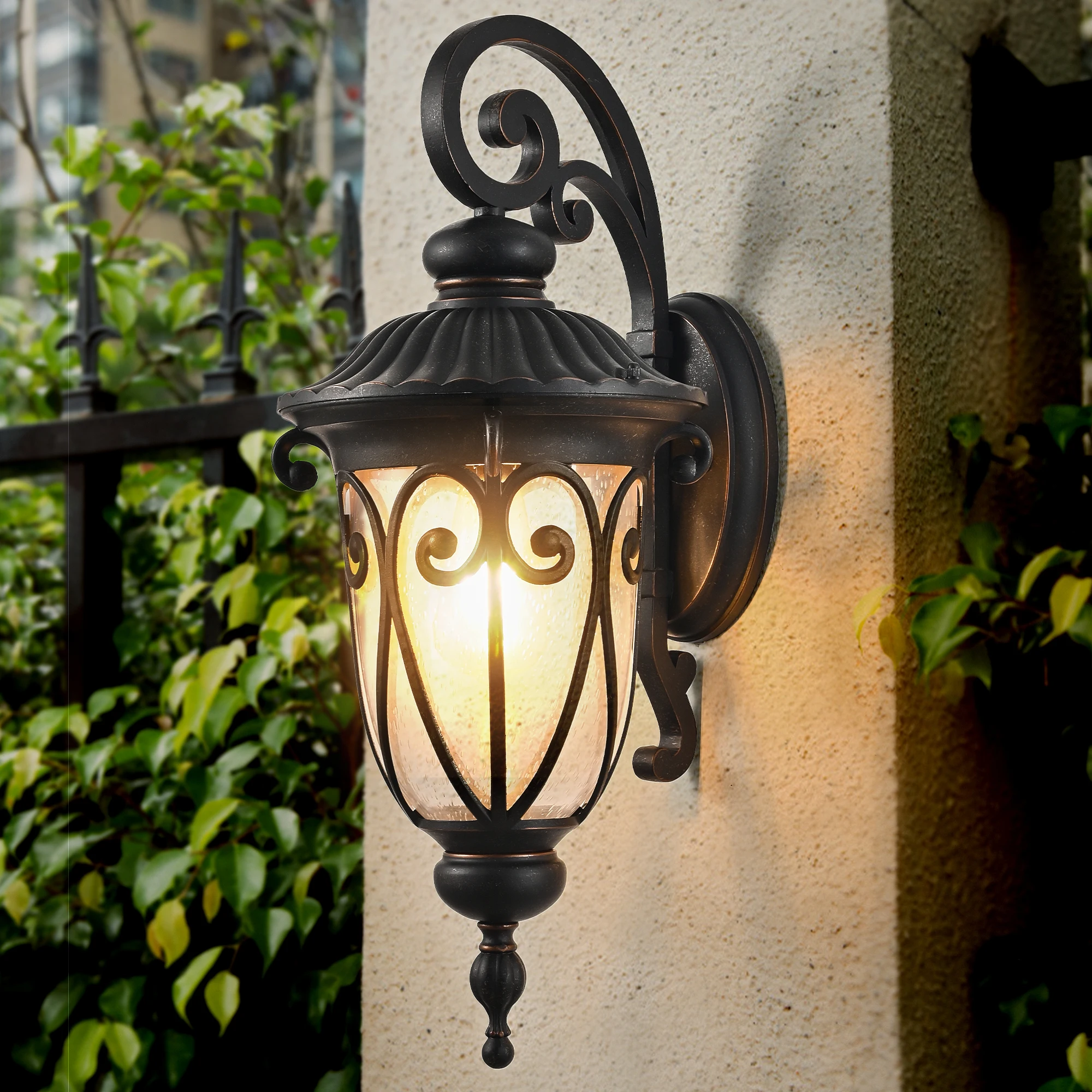 Classic Outdoor Wall Lantern, Black Vintage Wall Sconce with Bubble Glass, Weatherproof Exterior Light Fixture(No Bulb)