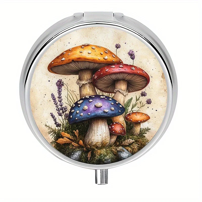 1 fantasy mushroom forest-themed box with 3 compartments, storage box, decorative vitamin storage bag or wallet