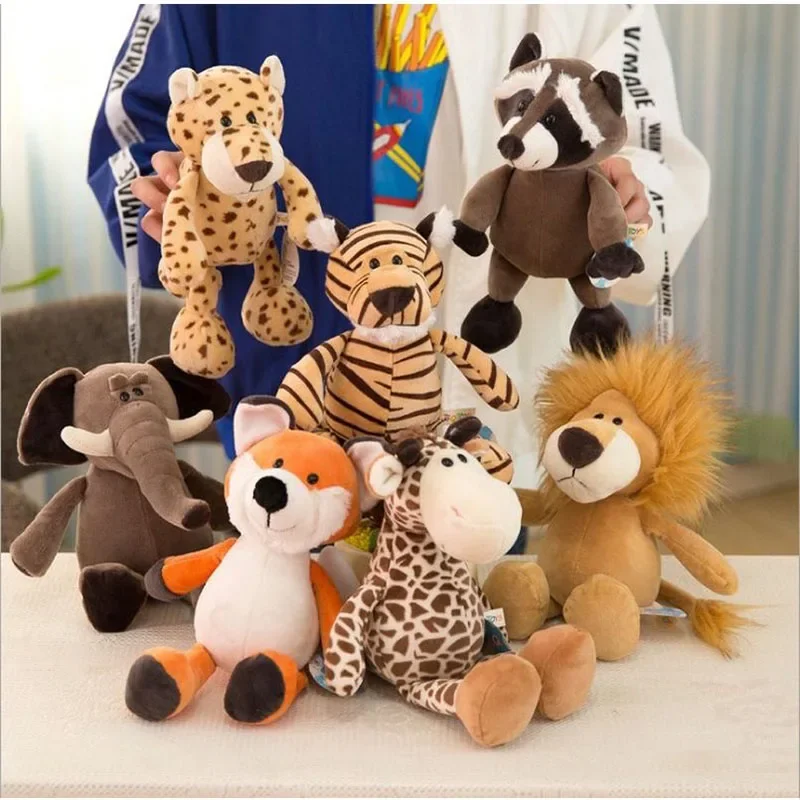 25CM Kawaii Jungle Animal Plush Toys Forest Animal Plush Dog Zebra Elephant Lion Fox Giraffe Children\'s Toys Doll Birthday Gift