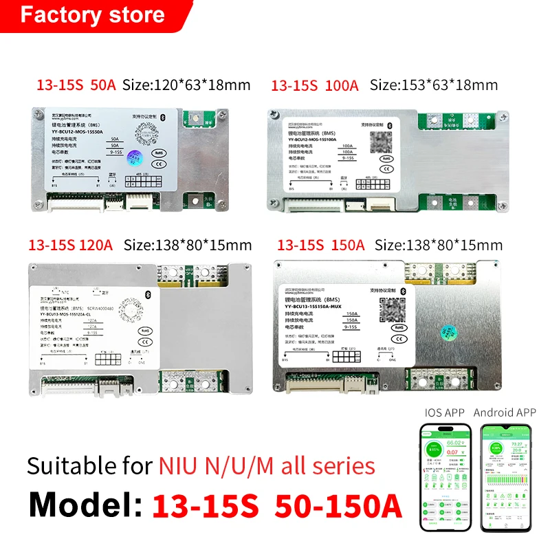 บอร์ดป้องกันแบตเตอรี่บลูทูธ LiFePo4ลิเธียม50A-200A 9-25S สำหรับ Niu n/u/m Smart BMS 9-25S จักรยานไฟฟ้ามอเตอร์ไซค์
