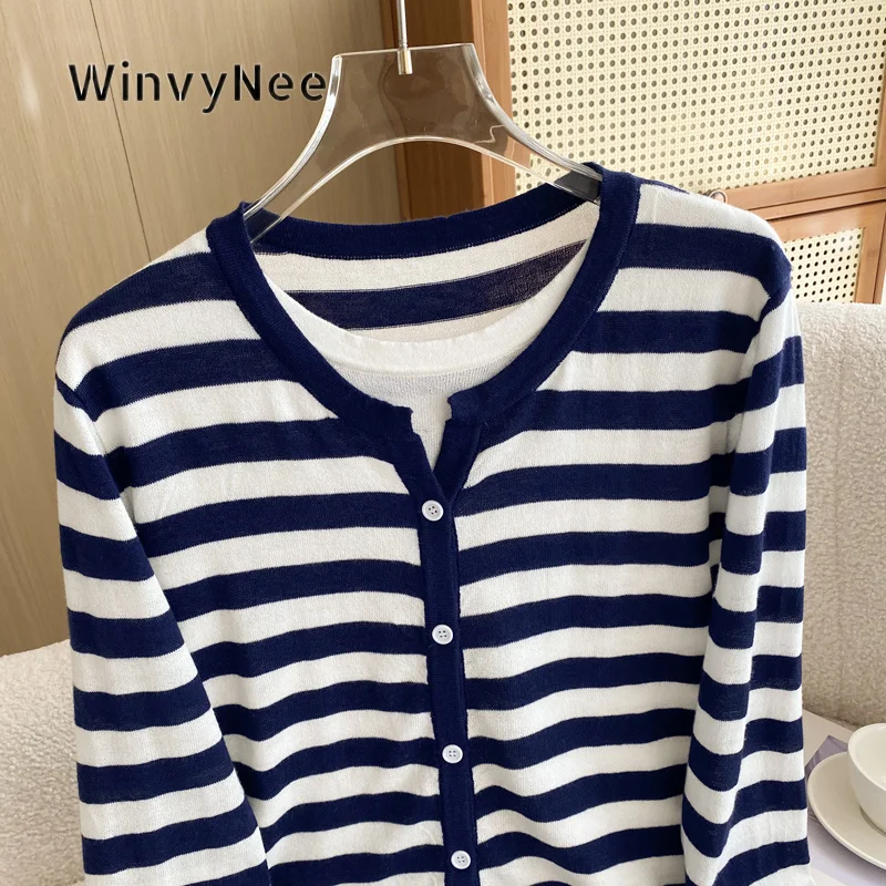 WinvyNee Women Fine Spun Wool Striped Fake Two Piece Long Sleeve Knit Top Fashion Outfit For Spring Autumn Daily Wear ZB1737028