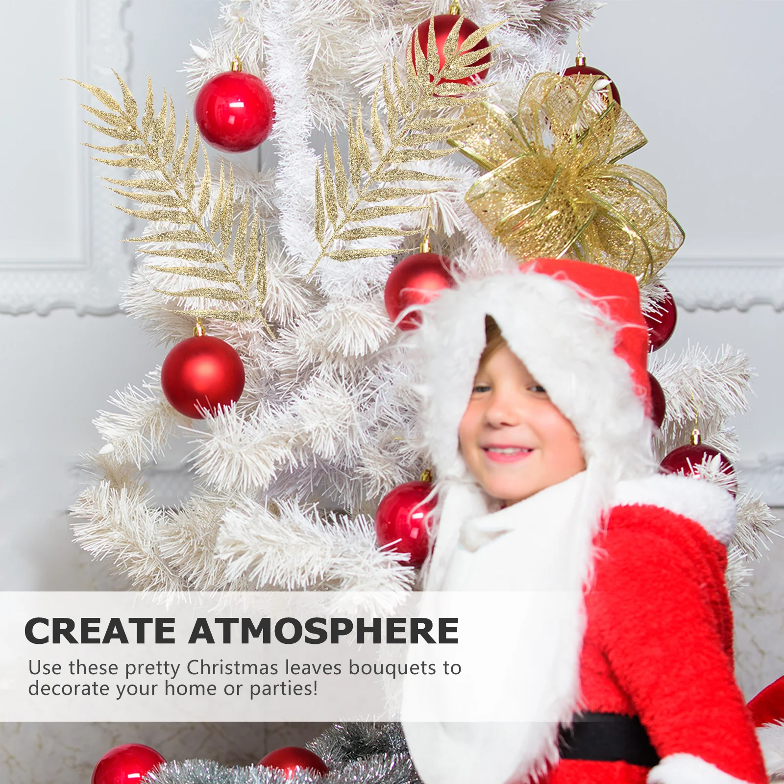 

5pcs Christmas Glitter Artificial Tree Decoration For Home Party Xmas Leaves Decor Ornaments Glitter Xmas Leaves