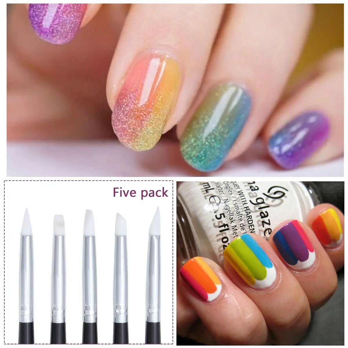 5-delige duurzame siliconen nail art penborstelset Lichtgewicht professionele nagelvoeringborstels Dubbele kop manicureset voor detaillering