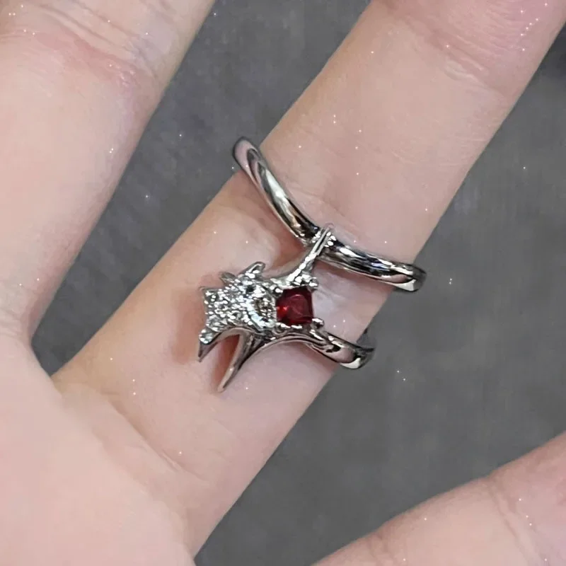 Y2k Red Cross Heart Star Butterfly Rings For Women Gothic Punk Rock Halloween Rave Party Aesthetic Grunge Jewelry Accessories