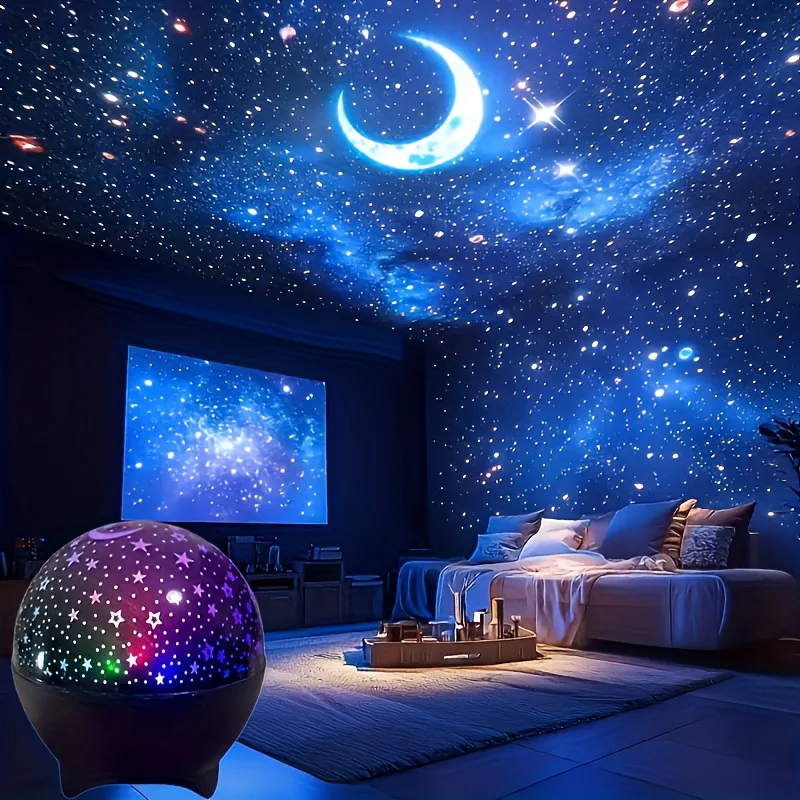 Proyector de luz de cielo estrellado y Luna, 7 modos, luz LED nocturna, luz estroboscópica colorida USB, enchufe USB para decoración de galaxia de fiesta en habitación de niños