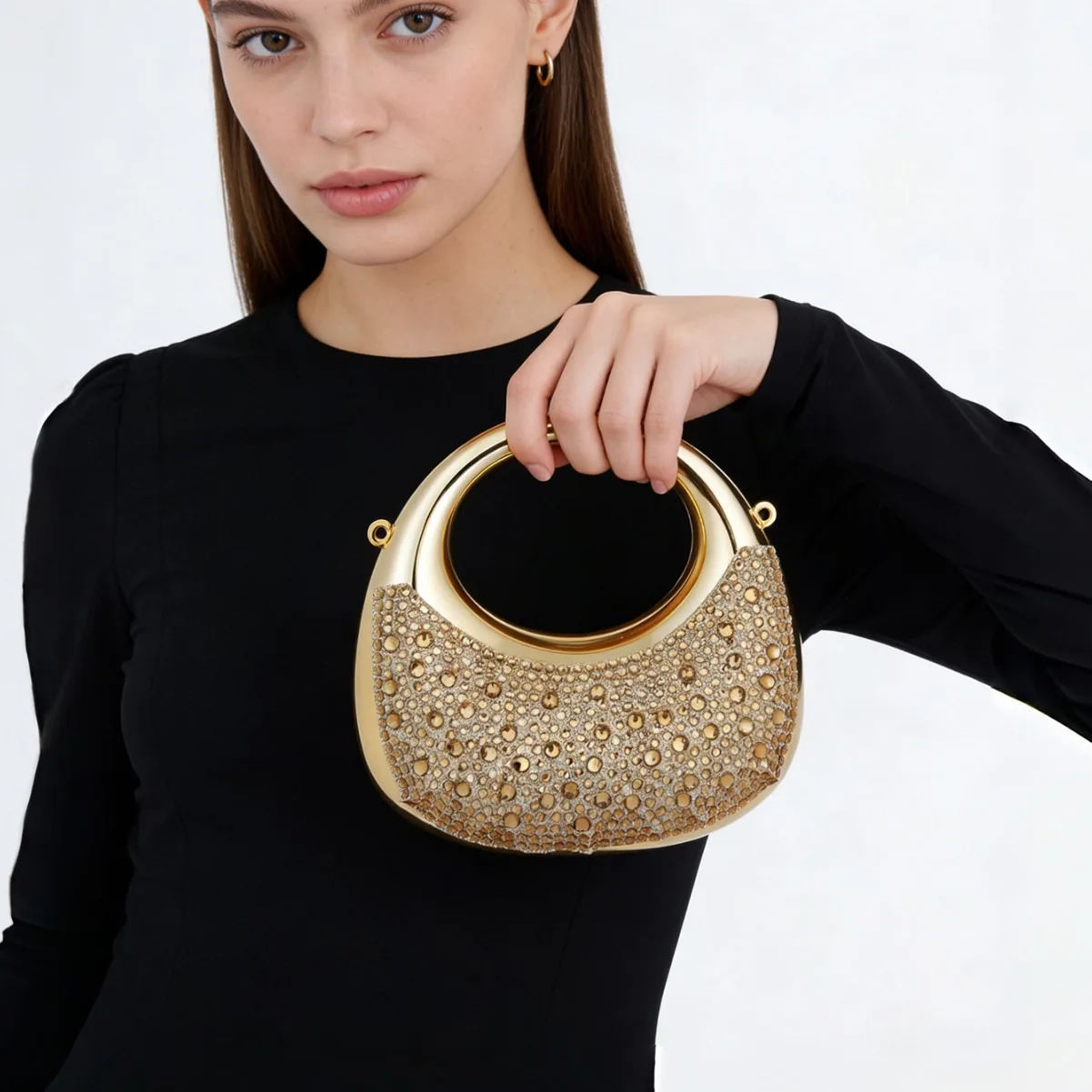 Mini Bolso de Noche Dorado, Bolsos de Mano con Diamantes, Bolsos de Hombro de Diseñador de Lujo, Bolsos de Mano Acrílicos con Forma Divertida para Fiestas y Bodas