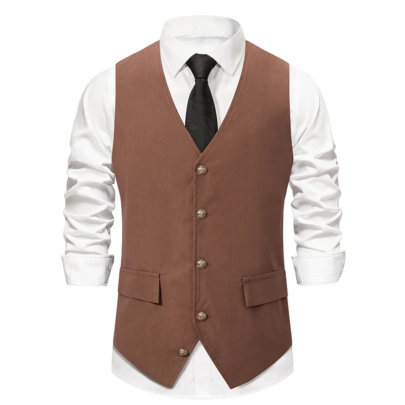 2023 New Men\'s Fashion Slim Waistcoat V-neck Wedding Business Suit Jacket Vest Men Medieval Vintage Vest