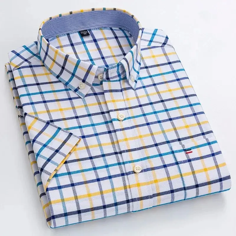 High Quality Men's Ox Cotton Short Sleeve Shirt for Summer Thickened Fleece Lined Special Wide Fit  Collar Nine Sleeve Le...