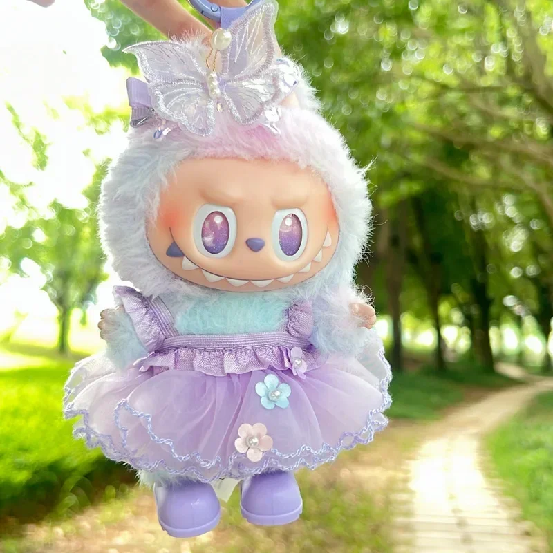 2026 novo para 15/17cm labubu vinil boneca de pelúcia roupas labubu pingente sorte roxo arco vestido labubu v1/v2/v3 roupas acessórios