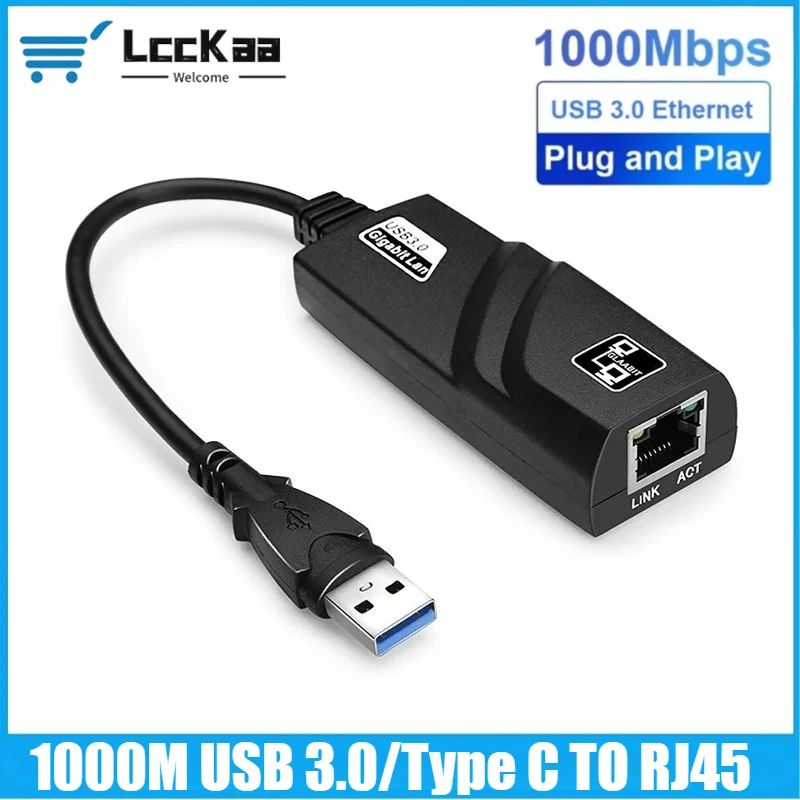 1000Mbps Wired USB 3.0 Type C To Rj45 Lan Ethernet Adapter Network Card for Macbook Desktop Laptops Windows Laptop Plug and Play