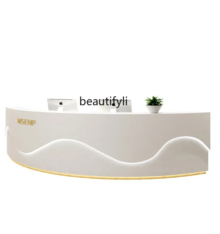 Company Reception Desk Simple Modern High-End Beauty Salon Curved Bar Counter Yoga Shop Cashier