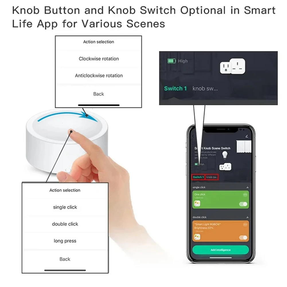 X12A-Tuya Zigbee Smart Knob Switch Wireless Scene Switch Button Controller Battery Powered Automation Scenario Smart Life