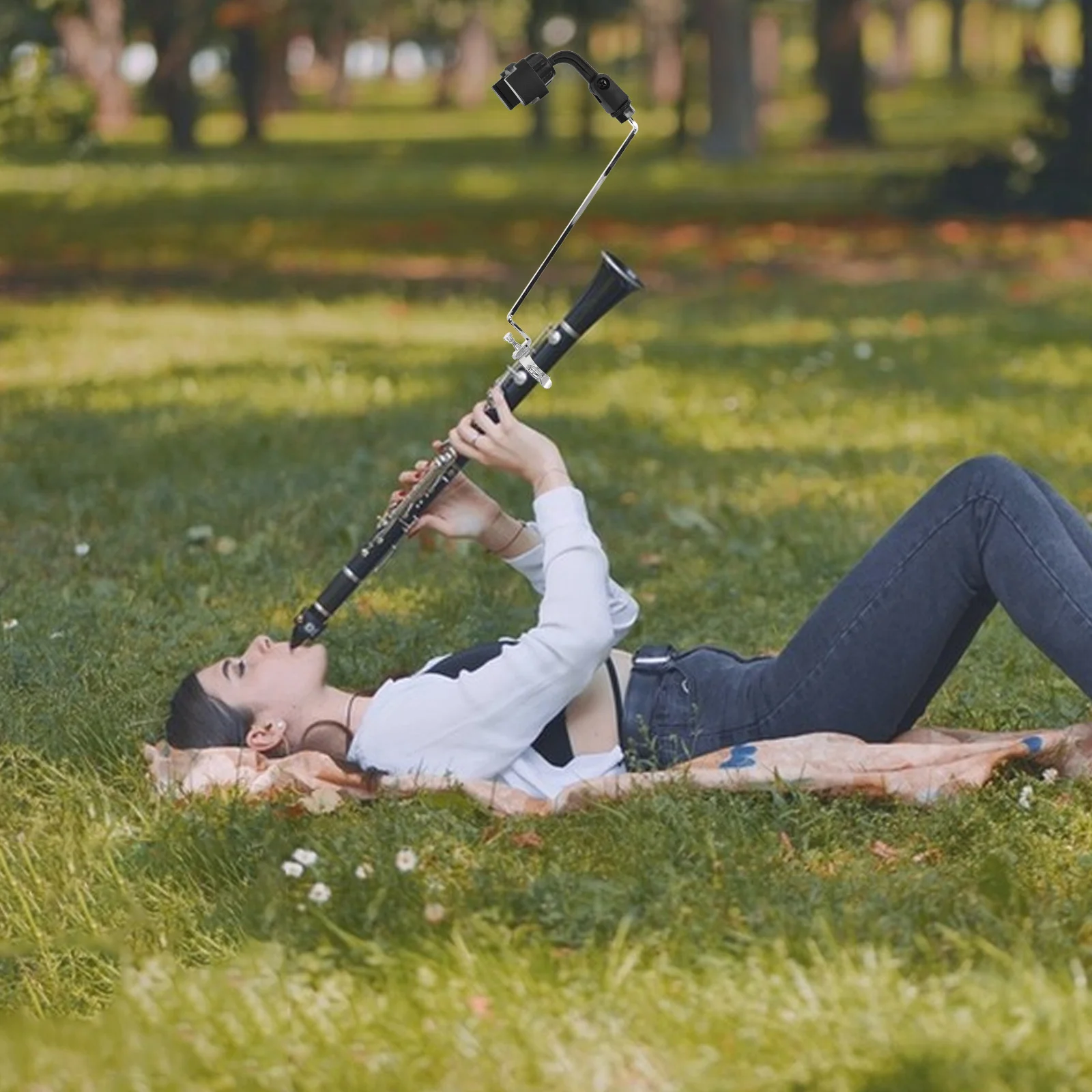 

Clarinet Phone Mount Clamp Adjustable Metal Long Arm Universal Holder for Saxophone Sheet Music Practice Phone Lyre