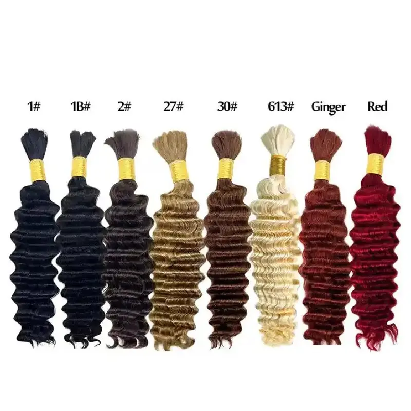 Extensiones de cabello humano a granel, cabello trenzado de onda profunda de color, cabello Remy a granel, sin trama, 99j, 350 #, 30 #, P2/30 #, rizado profundo