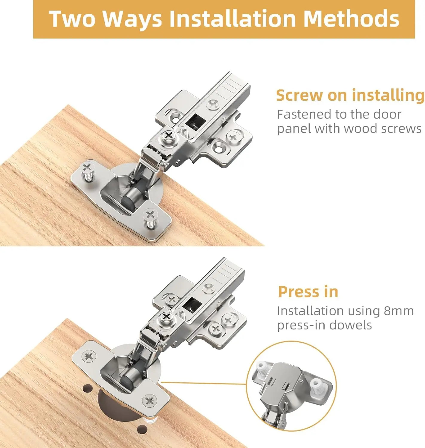 Viladepot 10PCS Frameless Half Overlay Soft Close Cabinet Hinges Speed Control 4D Adjustment Hinges Clip-On 45~110° Open Angle