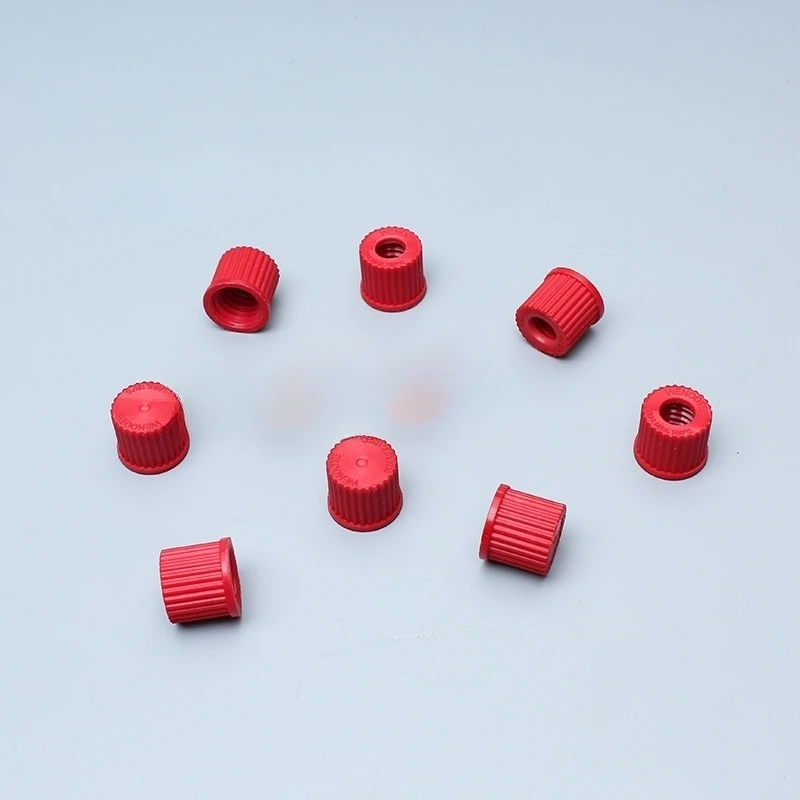 

10Pcs GL14 PBT reagent lid 180 ℃ red lid, top opening hole cover, high temperature resistant screw cover glass meter