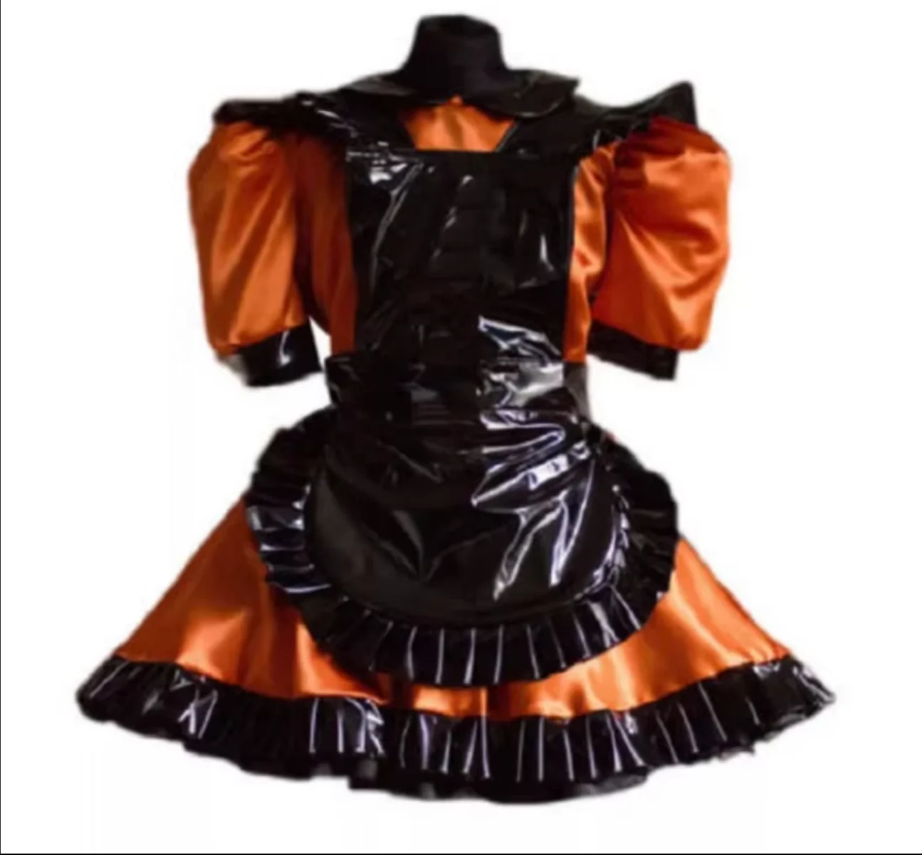 

Hot Sale Sissy Sexy Girl Maid Lockable Satin Orange Black Cosplay Dress Adult Carnival Party Dress Customization