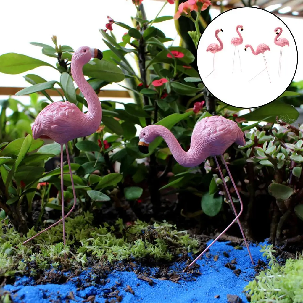 4Pcs Resin Flamingo Decoration Artificial Animal Sculpture  Garden Patio