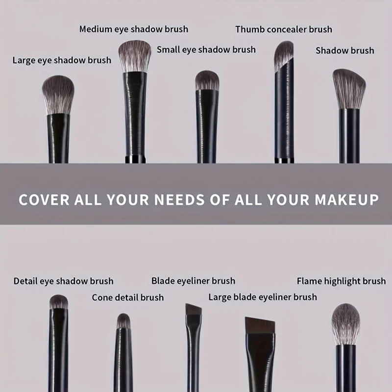 10pcs Black Eye Makeup Brushes Set Professional Contouring Eyeshadow Eyeliner Brush Portable Blending Facial Beauty CosmeticTool - view 6