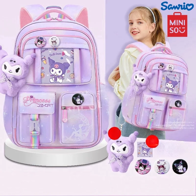 MINISO Kuromi Tornister Kawaii My Melody Regulowane paski Plecak o dużej pojemności Cartoon Cinnamoroll Odblaski bezpieczeństwa Torba dziecięca