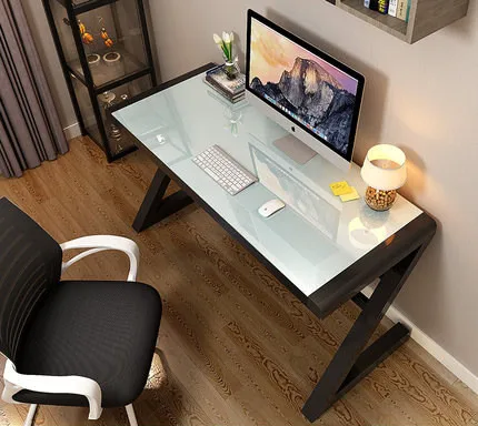 

Home Learning Z-shaped Leg Design Computer Modern Home Office Desk High Quality Simple Toughened Glass Computer Desk
