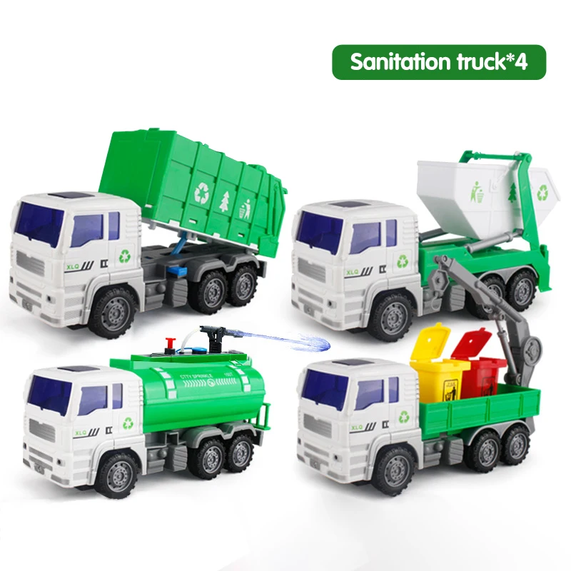 4PIECE Large Construction Engineering Trucks Set City Sanitation Garbage Truck Model Vehicle Car Education Toy for Children Gift