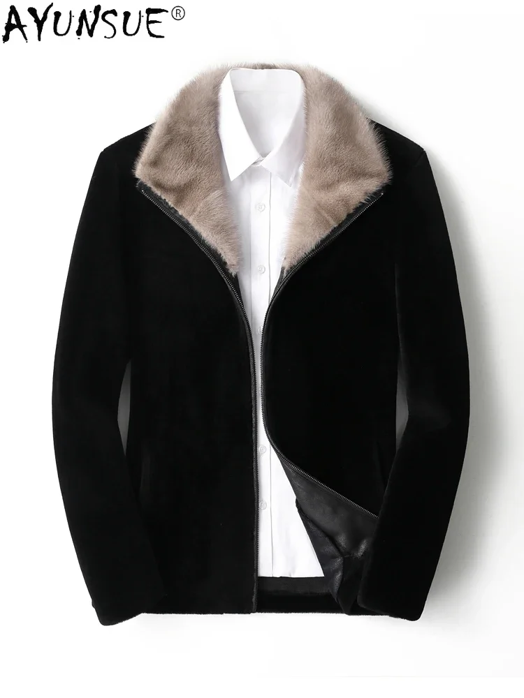 AYUNSUE ชายเสื้อฤดูหนาว Mens 2020เสื้อผ้าผู้ชาย Real Mink Fur Collar เสื้อ5XL แจ็คเก็ตชาย Chaquetas Hombre LXR802