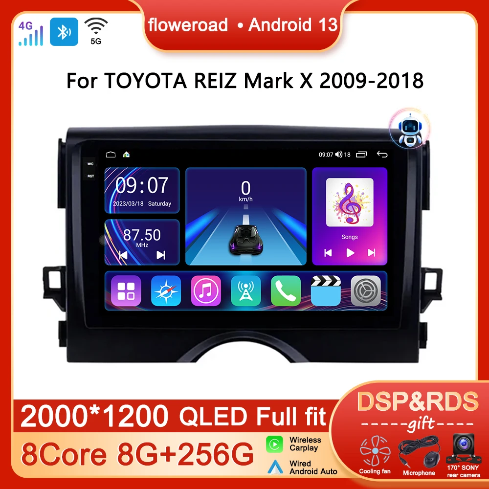 

Автомобильный радиоприемник 4G WIFI Android для TOYOTA REIZ Mark X 2009-2018 мультимедийный плеер навигация GPS стерео 2 DIN Apple Carplay Авторадио