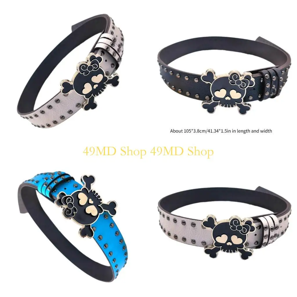 49md czaszka klamra klamry pu pasek dla kobiet 2000s subkultury nity Pasek w talii dla nastolatków dla dziewcząt chłopiec