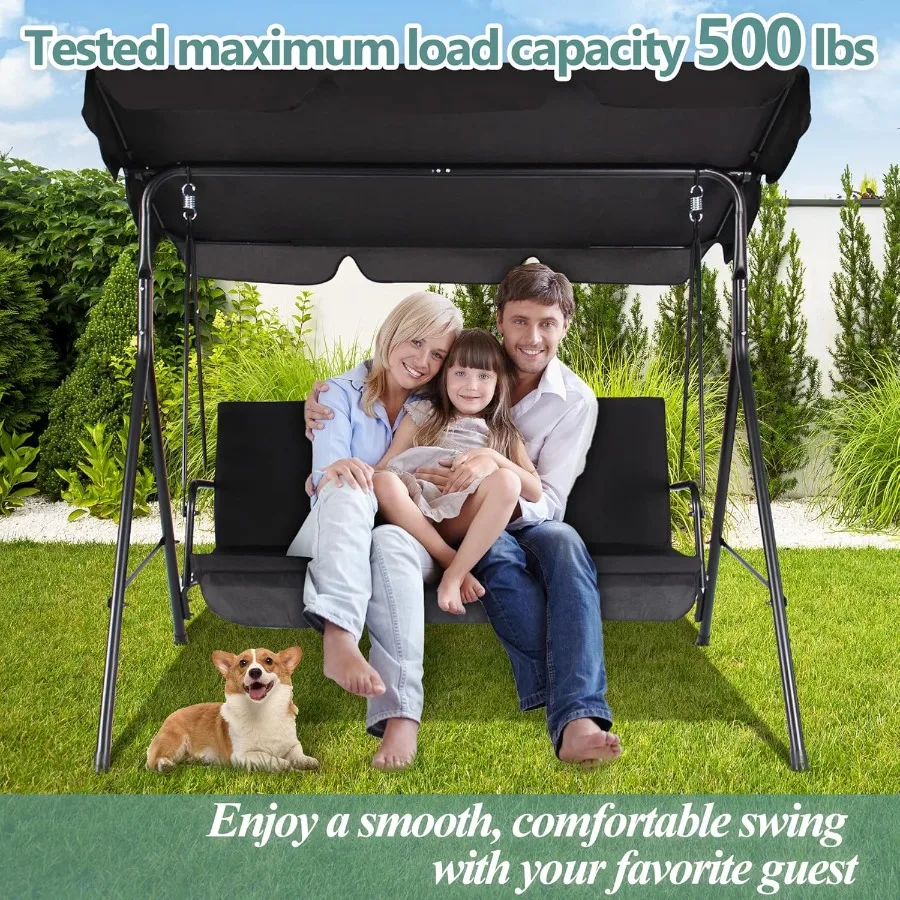 كرسي أرجوحة للشرفة بثلاثة مقاعد كرسي أرجوحة للفناء الخارجي مع مظلة قابلة للتعديل للبالغين أرجوحة الشرفة مع فولاذ مقاوم للطقس Fr #3