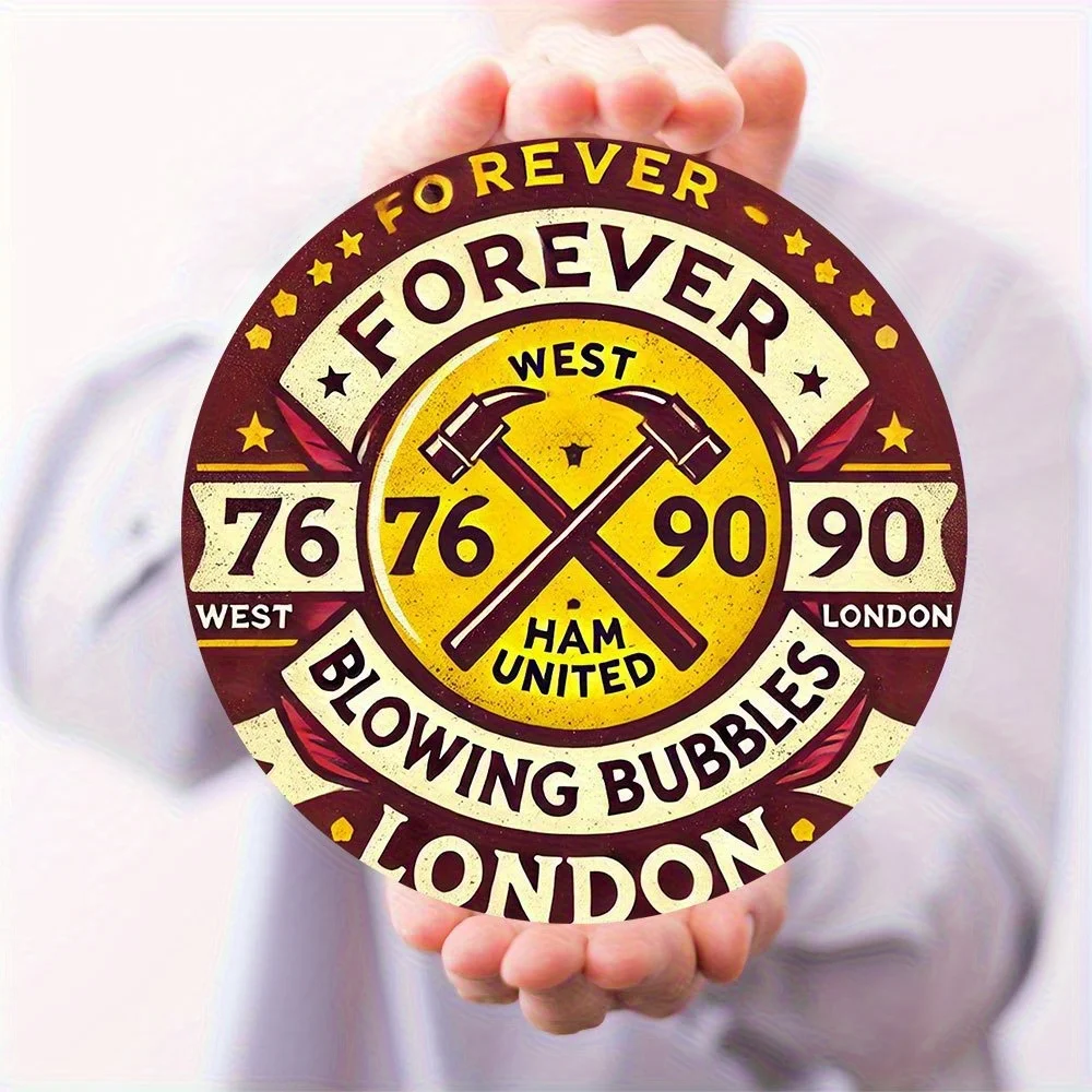 2D plano, 1 logotipo de madeira vintage West Ham United - decoração durável de cozinha para bar de garagem, escritório doméstico exclusivo