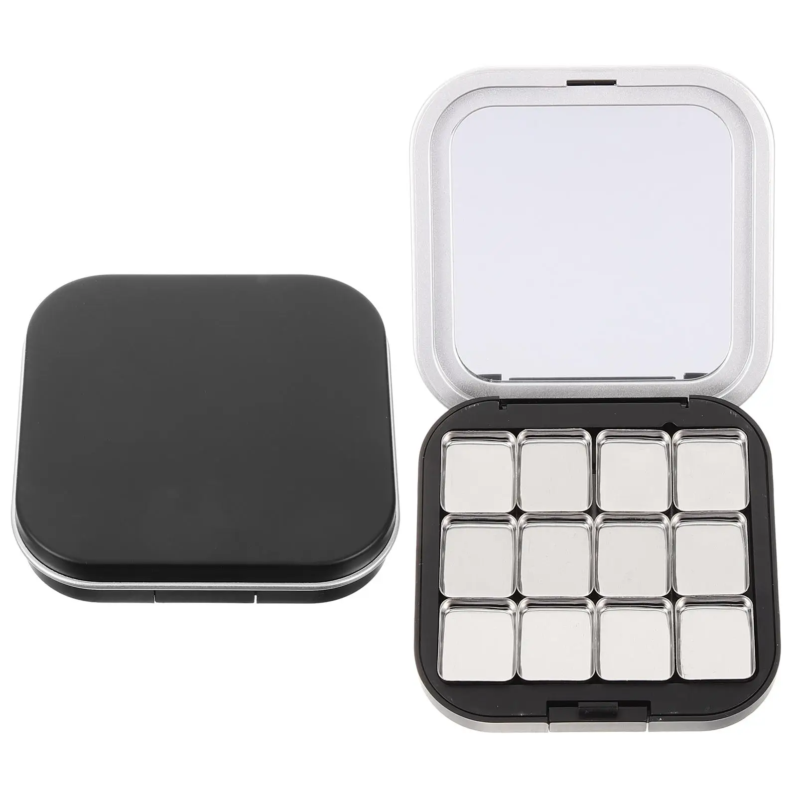 2 Pcs Eye Shadow Blush Highlighter Box Empty Magnetic Tray Matte Black 12 Pans Customizable Portable Cosmetics