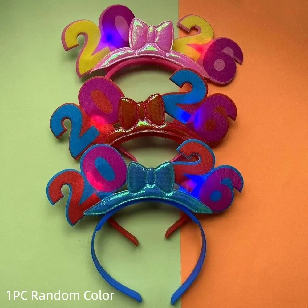 

LED Glow 2026 Happy New Year Headband Photographic Headwear Number Letter 2026 Glow Sticks Optic Fiber Light Up Colorful