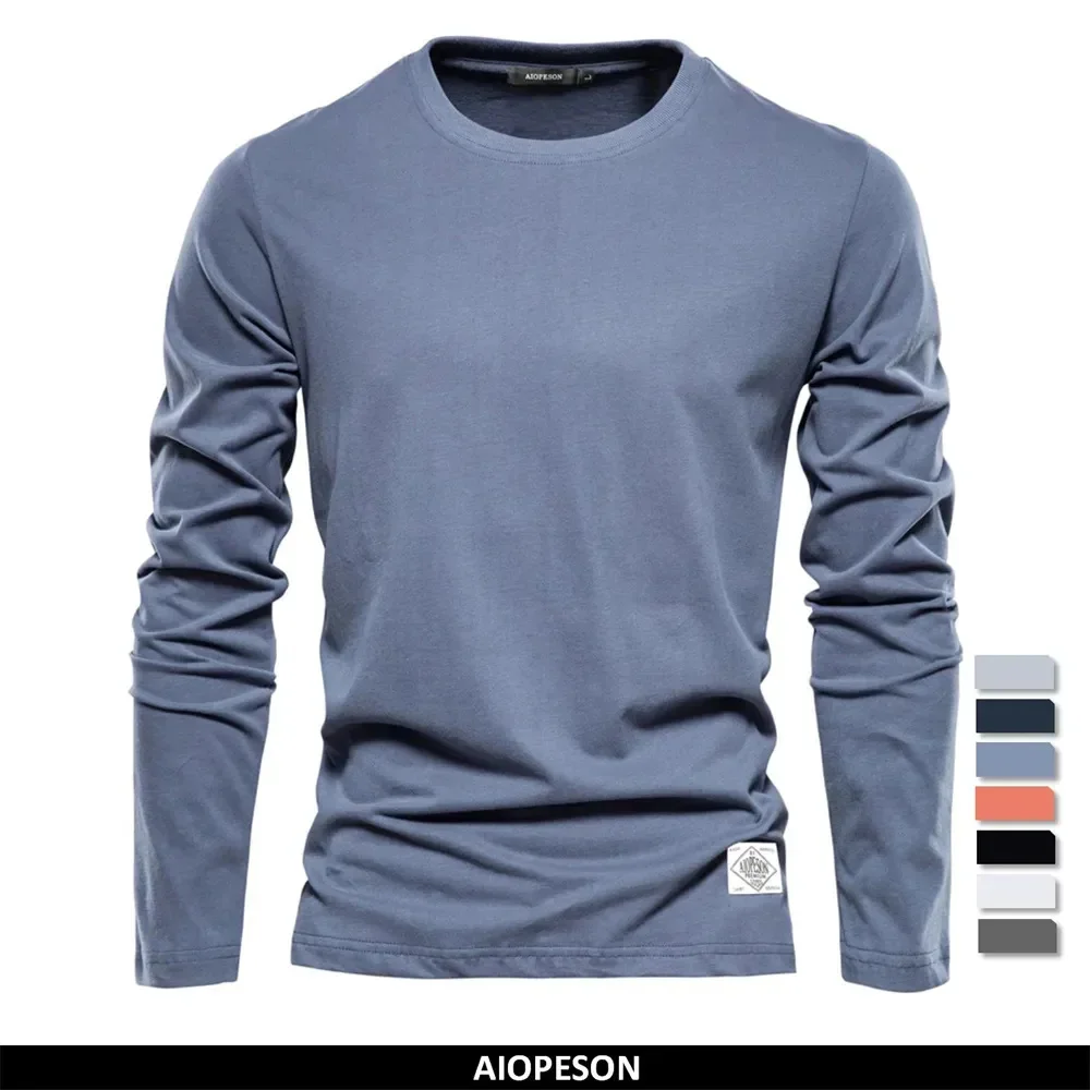 100% Baumwolle Langarm T Shirt Für Männer Solide Frühling Casual Herren T-shirts Hohe Qualität Männlich Tops Klassische Kleidung männer T-shirts